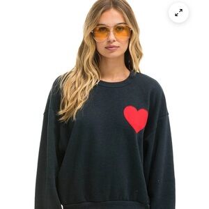 Aviator nation heart stitch relaxed crew sweatshirt size small